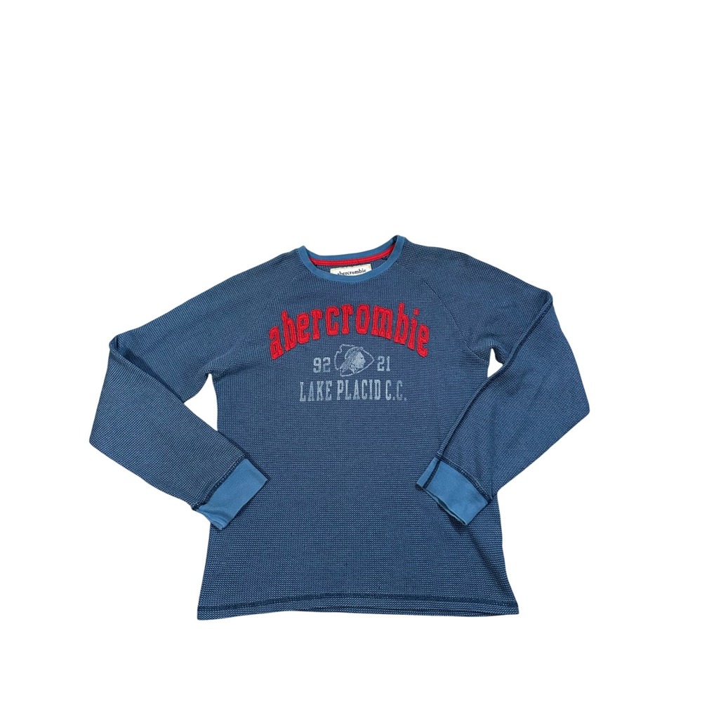 Abercrombie Lake Placid Y2K‎ Waffle Knit Thermal Shirt Blue Boys XL Graphic Tee